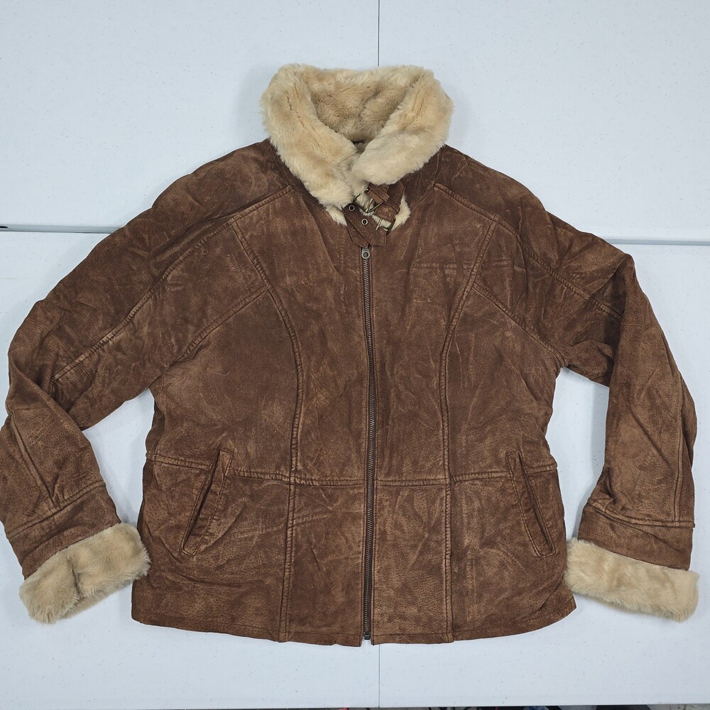 Vintage Wilsons Leather B-3 Aviator Style Jacket Women L Suede Faux Fur Buckles